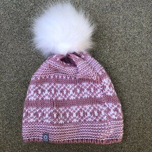 SKORA Pom Knit Beanie Hat Fleece Lined Winter Pink Cap